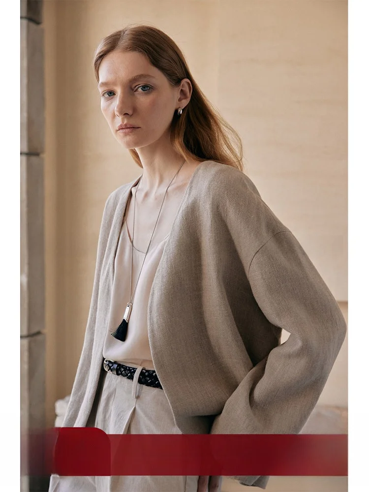 

CHICJANE Heavyweight Linen Suit Jaet Loose Fit Breathable Paper Figure Silhouette Women's Spring Commute Pure Linen Outerwear