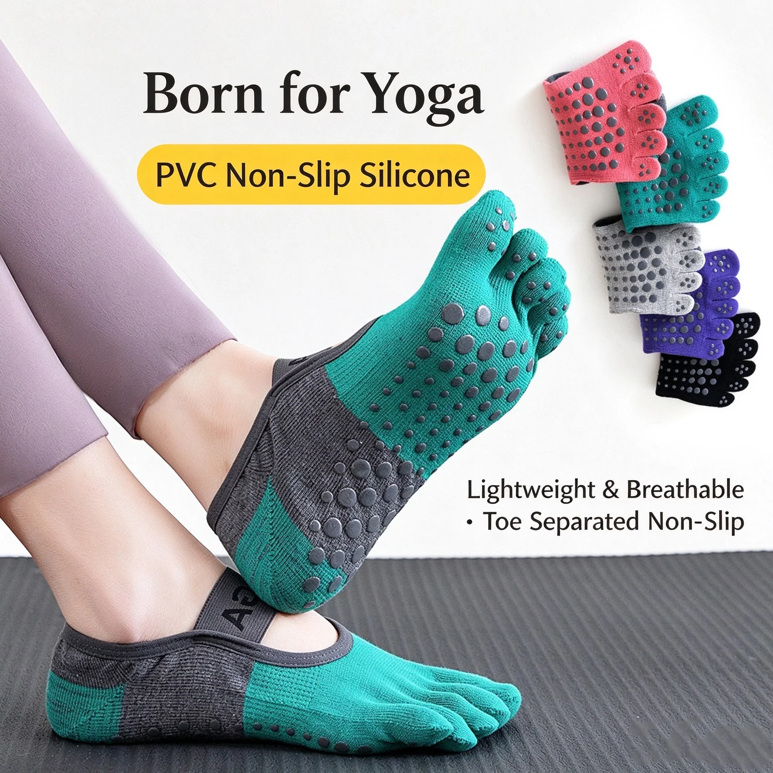 Five Toes Yoga Socks With Wide Strap Non Slip Silicone Grips Thin Breathable Pilates Socks For Workout Indoor Sports
