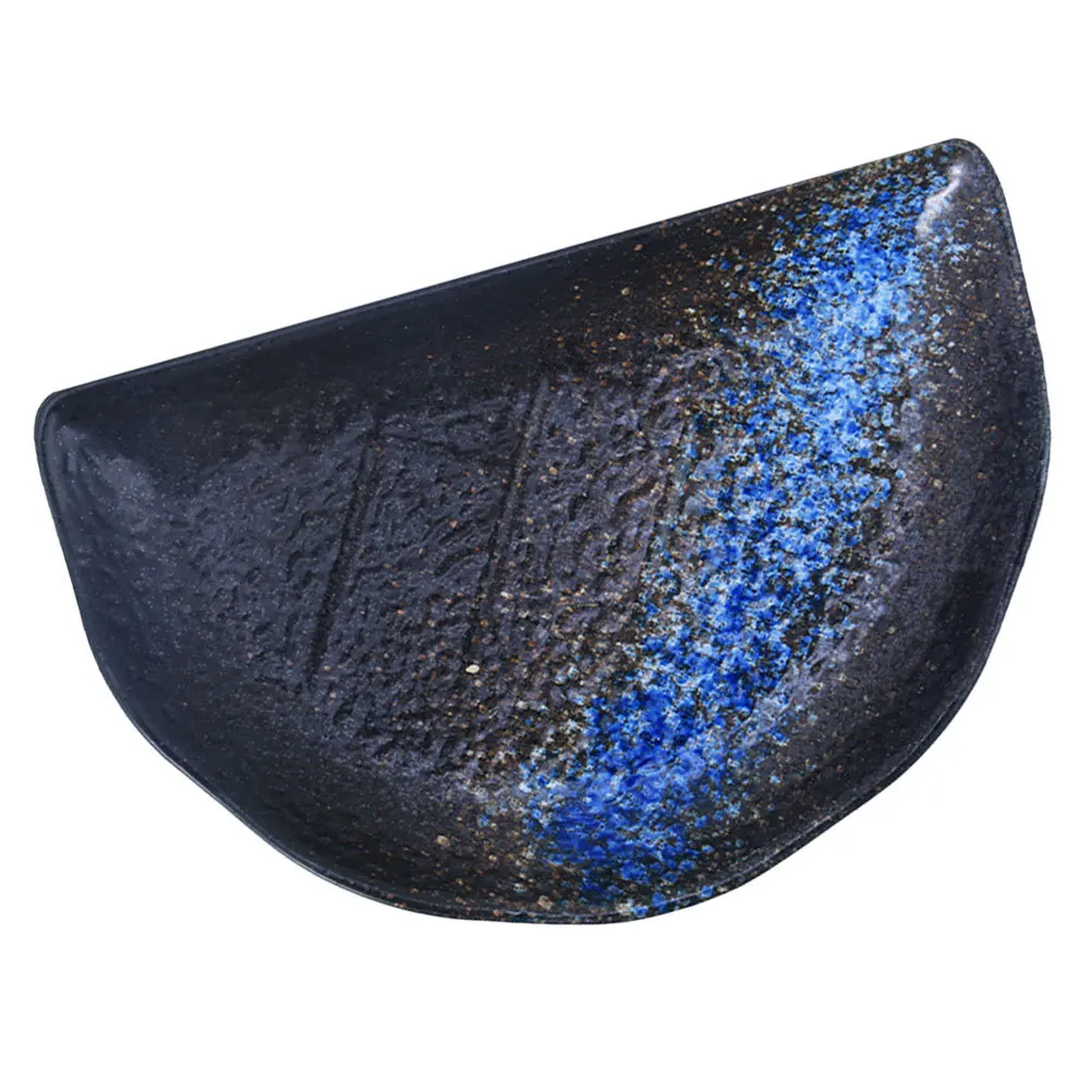 

1Pcs Ceramic Half-Moon Shaped Plate Creative Food Serving Dish Snack Tray Sushi Tableware Blue Practical Design