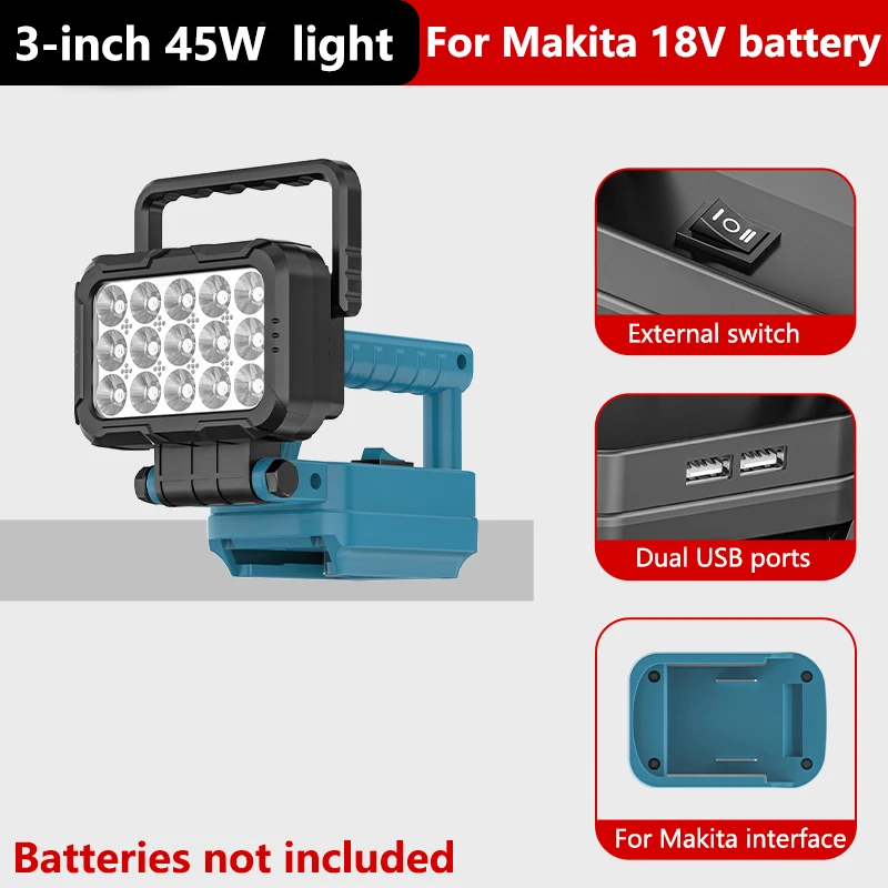 Draagbare lichtlantaarn met USB voor Makita 18V Li-ionbatterij LED-zaklamp met haak voor noodverlichting