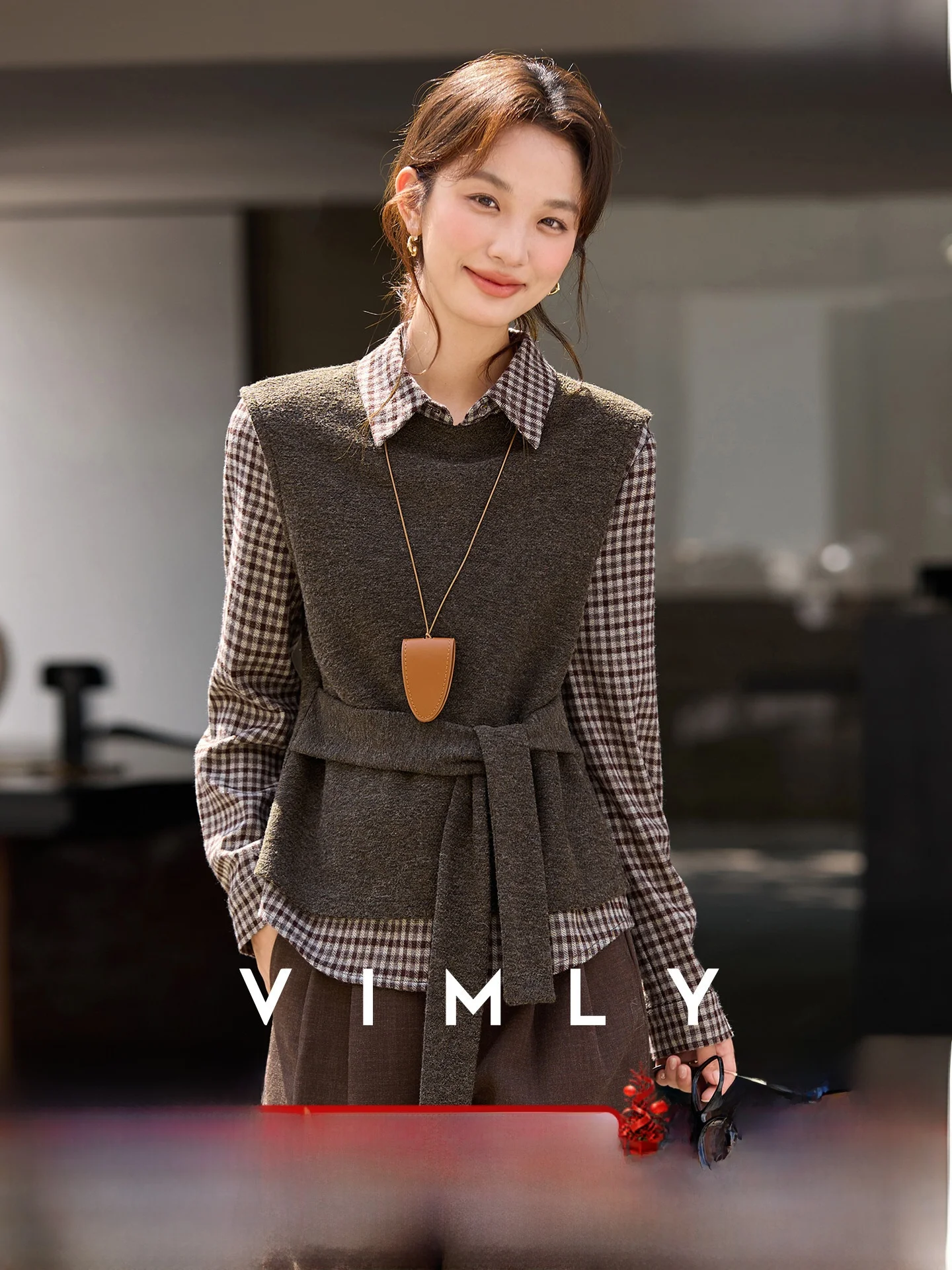 

Женский комплект из двух предметов: клетчатая рубашка и жилет с круглым вырезом, в стиле тай-дай, для многослойного ношения, модный, зимний, повседневный, из полиэстера, с длинными рукавами, свободного кроя.