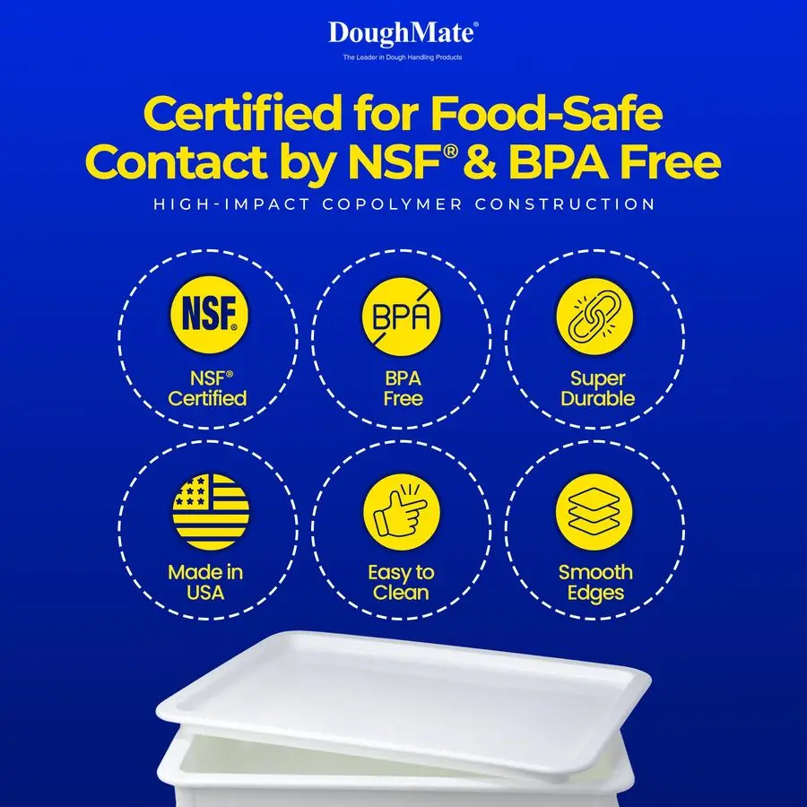 

Artisan Kit 2 Pizza Dough Proofing Trays, 1 Lid, and Dough Scraper Food Contact Certified, Stackable, Made in USA