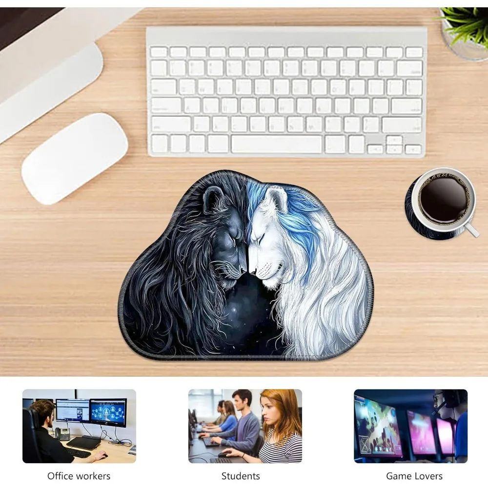 Tapete de mesa ergonômico com mouse pad e porta-copos, 11,8x9,4 polegadas, base de borracha preta, adequado para ratos e laptops