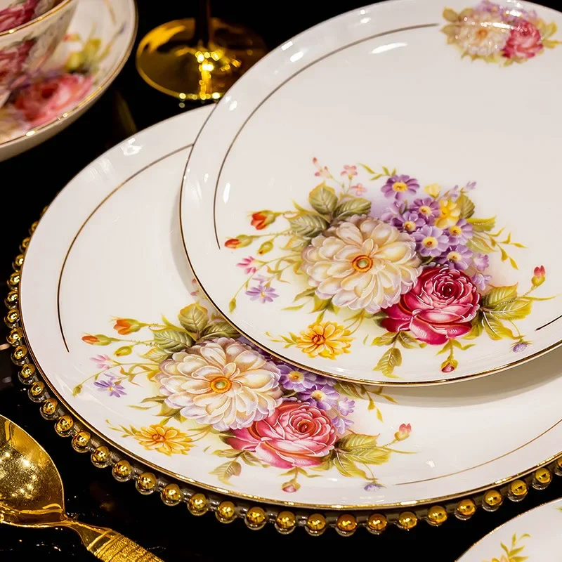 60pcs European Style Dinnerware Sets Luxury Bone China Tableware Sets Bowl Spoon Dinner Plate Set Kitchen Utensils Dinner Set view 5