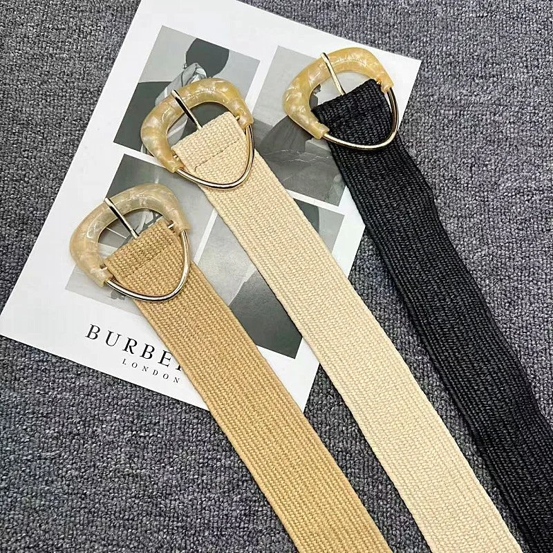 

Богемный соломенный ремень из полипропилена, широкие эластичные поясные ремни для женщин, плетеный пояс, летний повседневный тканевый пояс, аксессуары для одежды