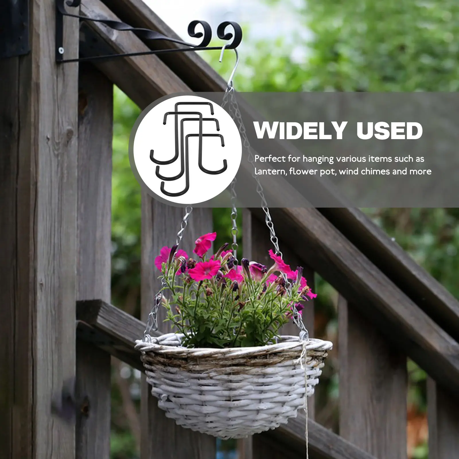 4Pcs Sturdy Iron Hanging Planter Bracket Hook with Graceful Curve for Balcony Porch Patio Garden Living Room Flowerpot Wind