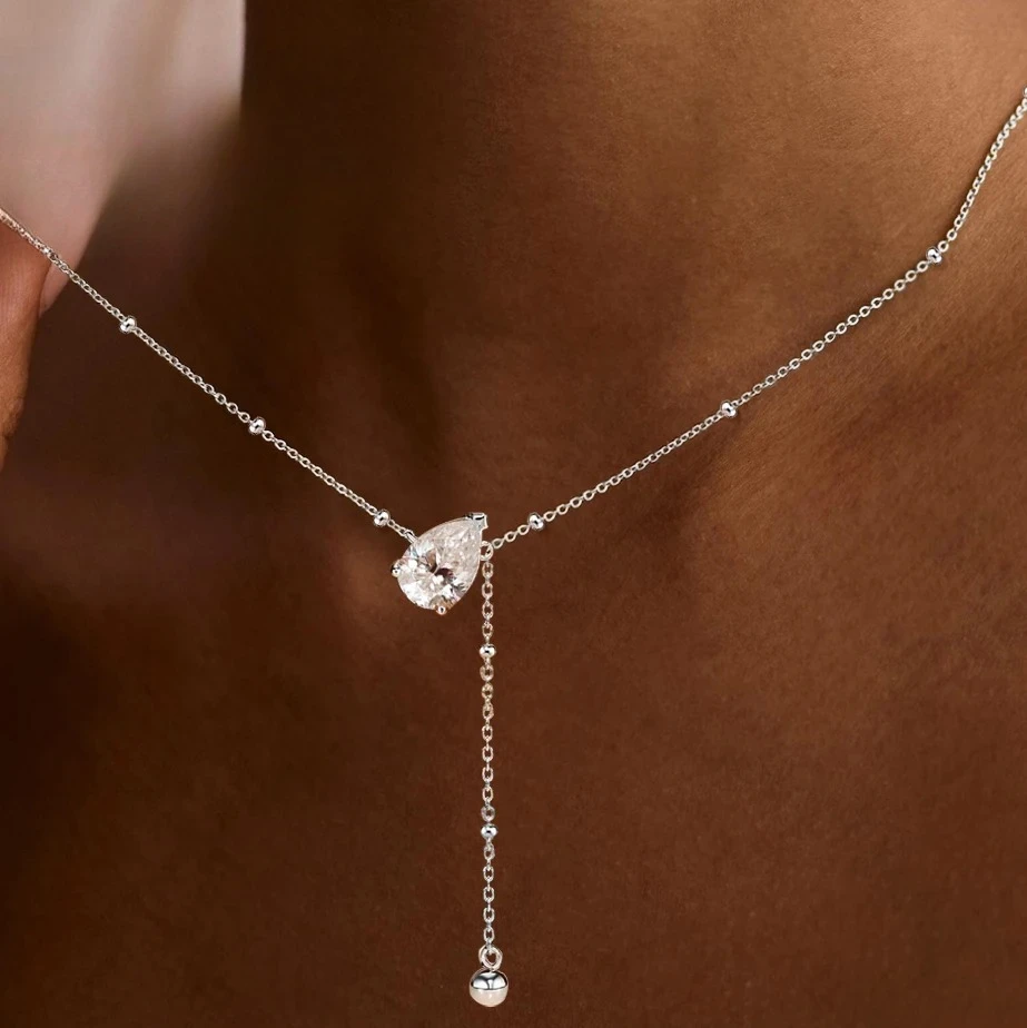 

Кулон-подвеска с муассанитом в форме капли 1/2/3 карата для женщин, серебро S925, грушевидная огранка, солитер, сертифицированный, с цепочкой