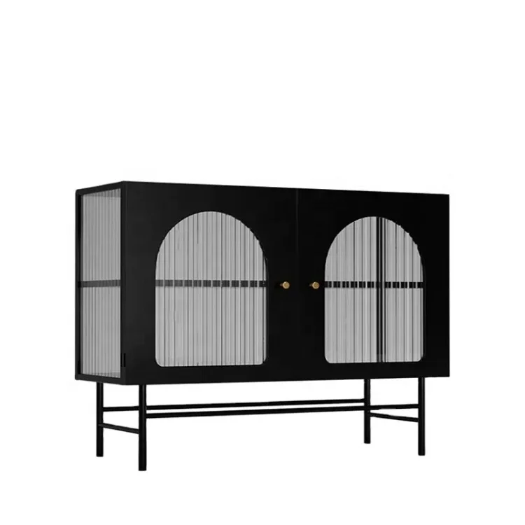 Steel Frame Glass Display Swing 2 Door  Cabinet Wine Bottle Storage Sideboard Kitchen 