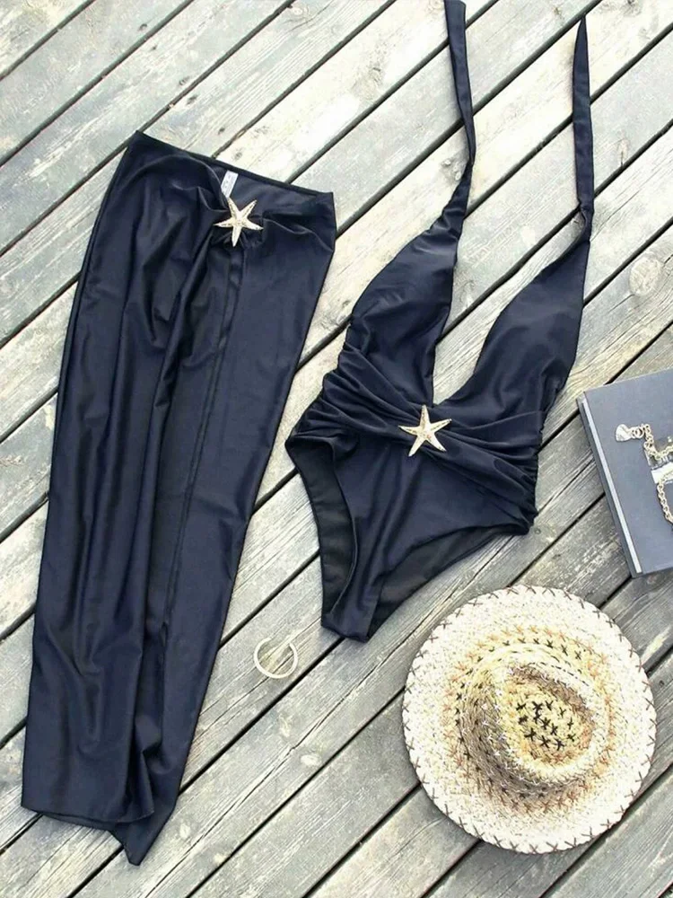 AOTVOTEE Costume da bagno intero sexy con allacciatura solida Set da 2 pezzi Gonna divisa da spiaggia da donna Cover Up 2025 Nuovo set bikini estivo Swimwea