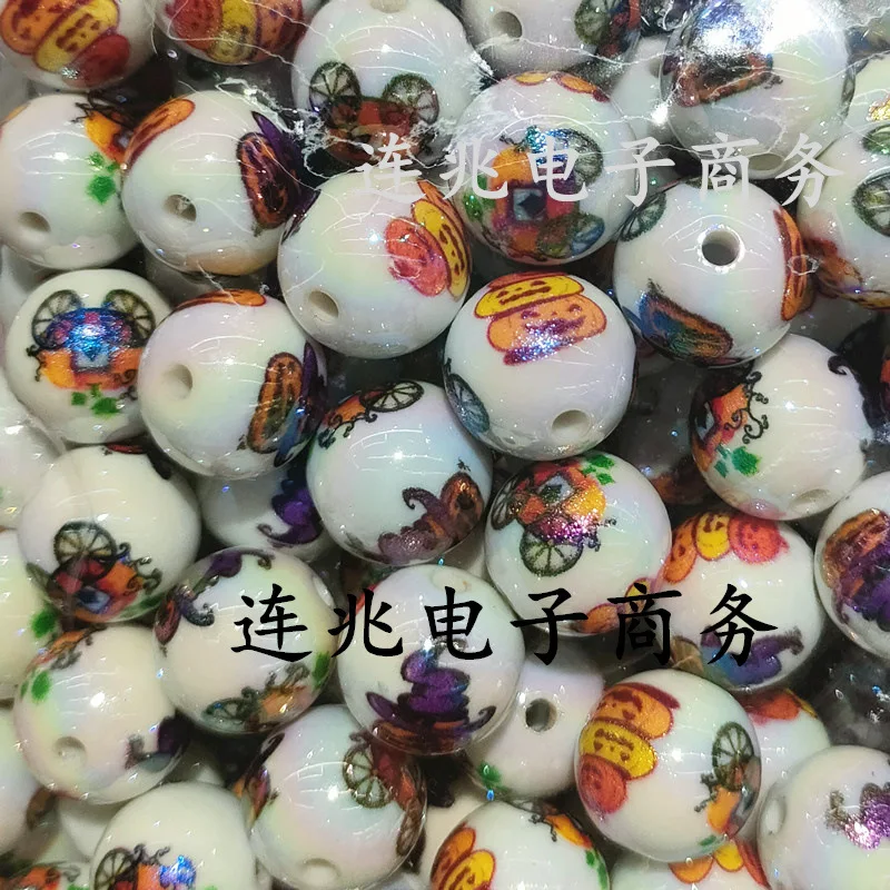 5pcs evil pumpkin cartoon anime acrylic beads white background printed beads for diy jewelry making bracelets materials