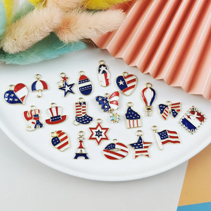 

10pcs New Little Crystal Variform America USA Flag Charm for Jewelry Making DIY Findings Earrings Bracelet Key Chain Supplies