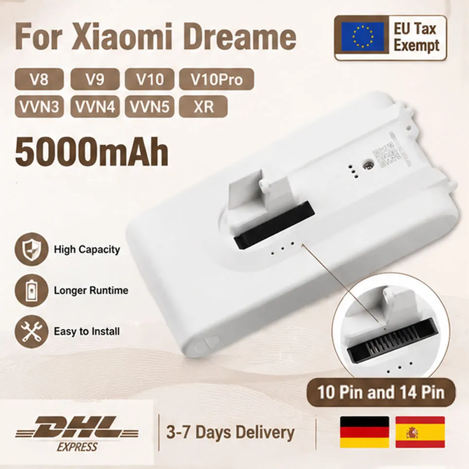 Lithium-Ionen-Ersatzakku 5000mAh für Dreame V8 V9 V10 V10 Pro XR VVN3 VVN4 VVN5 Kabelloser Staubsauger Ersatzteil