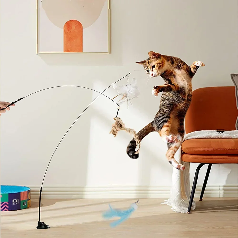 Funny Interactive Cat Feather Toy, Sucker Stick for Indoor Kitten Play, Chase Exercise, Amusing Accessories