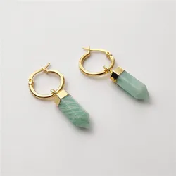 FUWO 1 Pair Natural Amazonite Point Earrings,Golden Plated Handmade Faceted Green Stone Jewelry For Women Gift ER408
