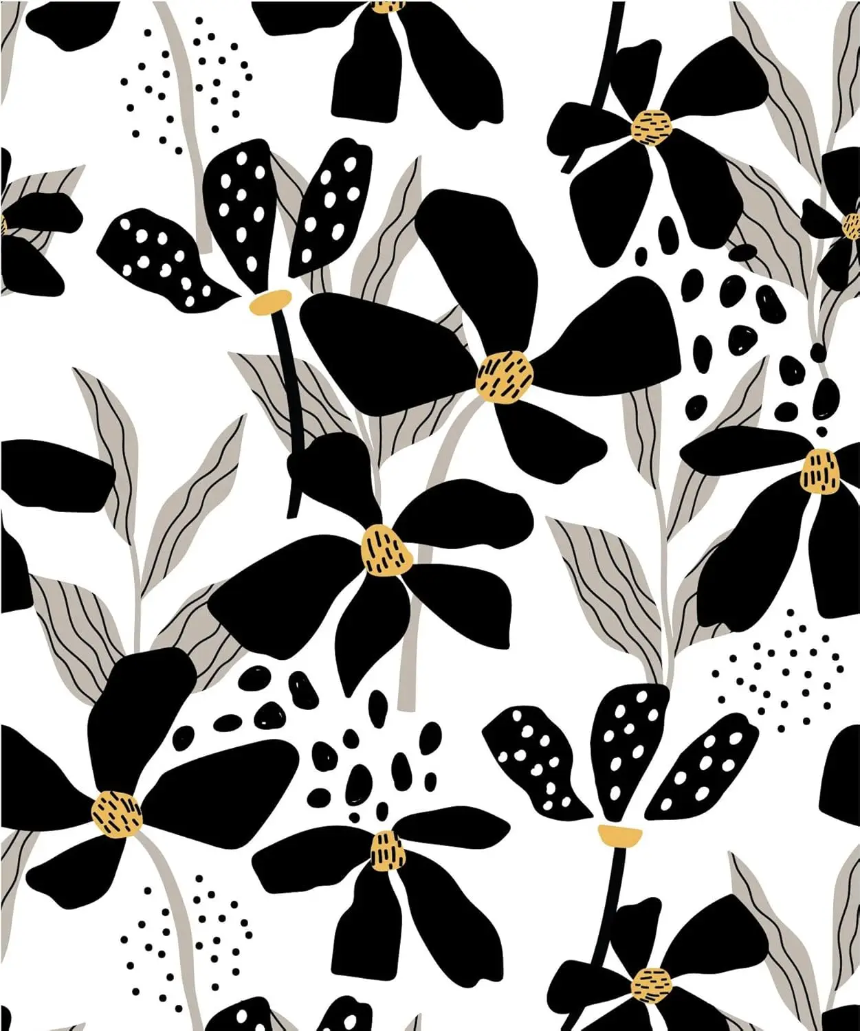 

Black White Floral Peel and Stick Wallpaper Wildflower Self Adhesive Wallpaper Removable Contact Paper For Bathroom Decorate