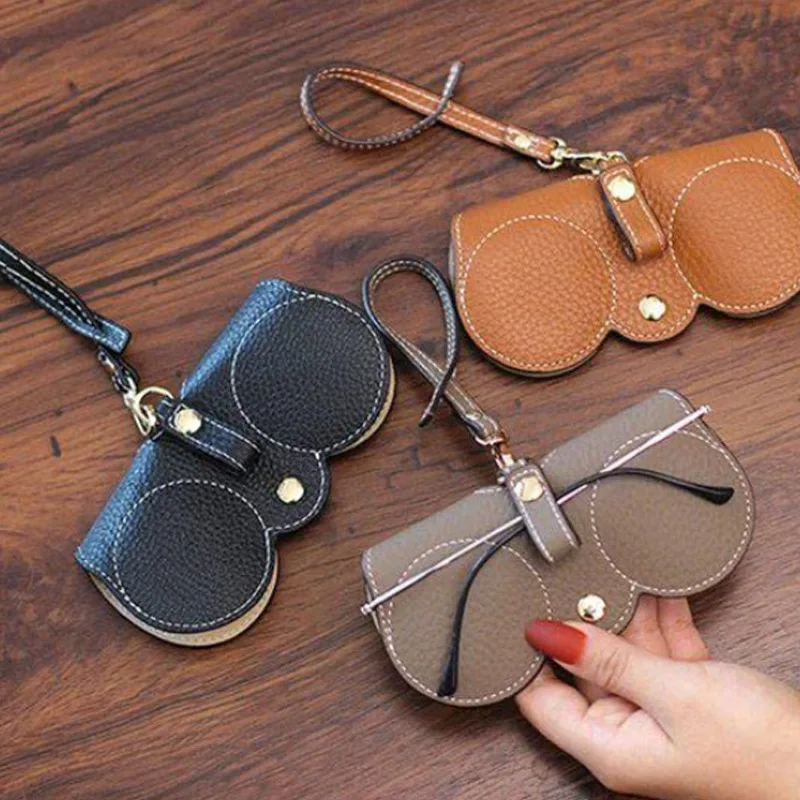 Litchi Embossed Glasses Cover Cute Hanging PU Leather Sunglasses Reading Glasses Storage Bag Portable Travel Eyewear Holder