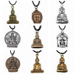 17 Styles Buddha Statue Pendant Necklace Black Leather Cord Chain Necklace Factory Price Handmade Jewelry