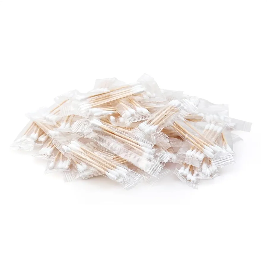 200 Pack Cotton Swabs Individually Wrapped Cotton Swab Individually Wrapped Double Tipped Wooden Sticks for Ear Makeup 4pcs per