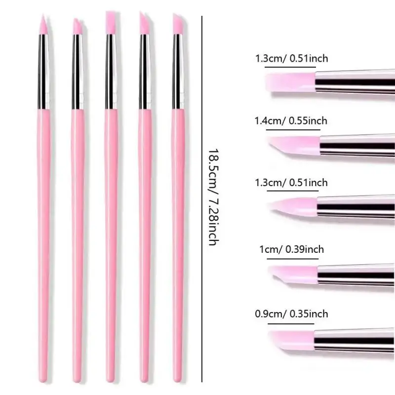 5Pcs/set Silicone Nail Brush UV Gel Polish Tip 3D Image DIY Dotting Polish Brushes Pen Professional DIY Manicure Tools