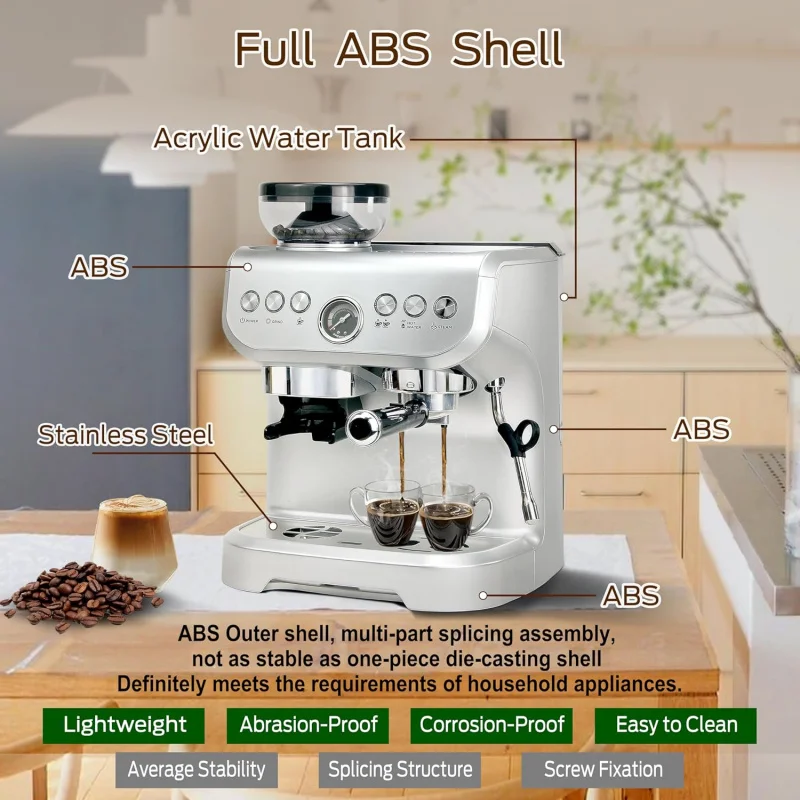 

(UUX) 15 бар, кофеварка, вспениватель молока, паровая палочка, встроенная мельница для зерен, комбинированная машина для капучино со съемным UQ на 70 унций воды