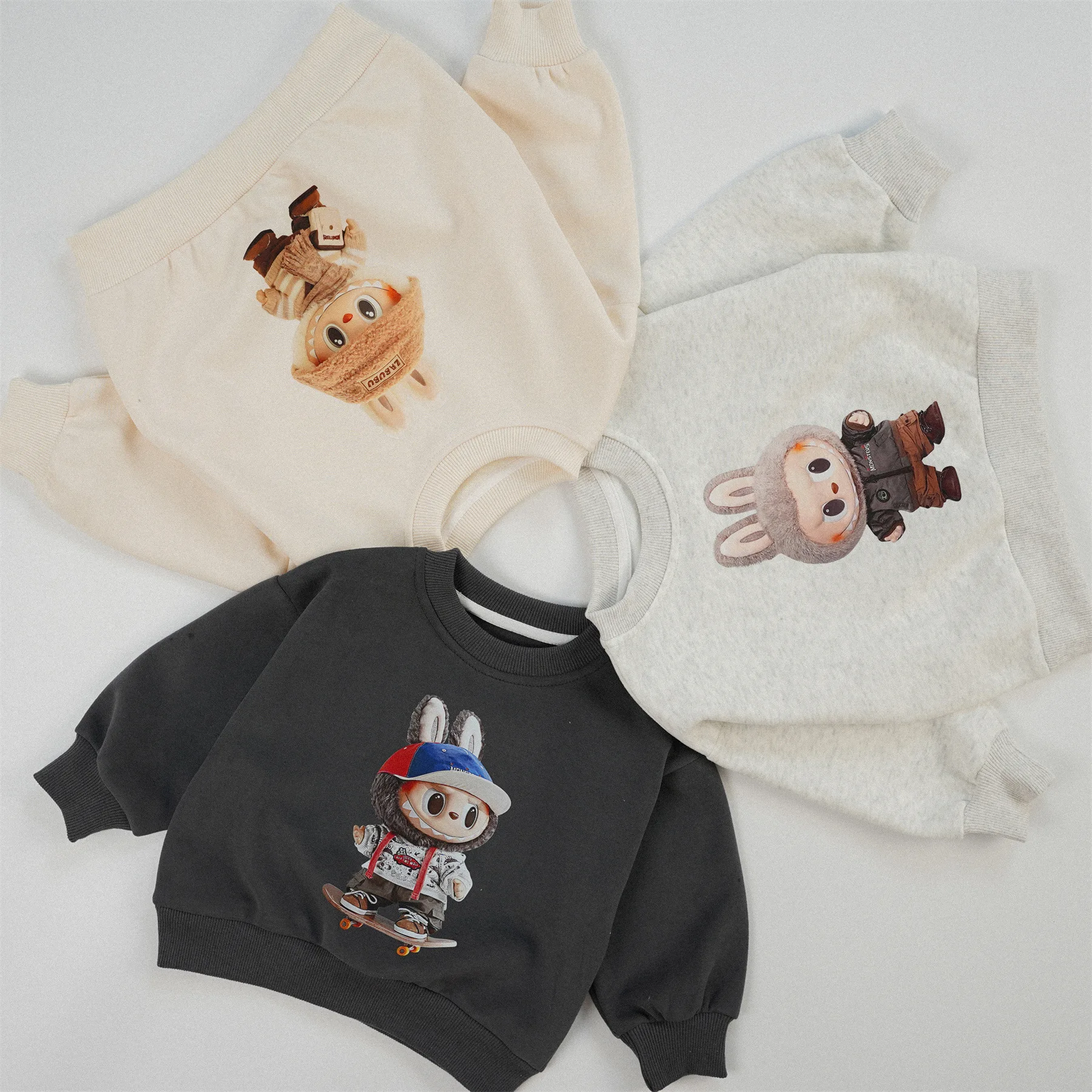 2025 Autumn New Children Long Sleeve Cartoon Sweatshirt Cute Print Boys Girls Casual Pullover Baby Cotton Tops Kids Clothes