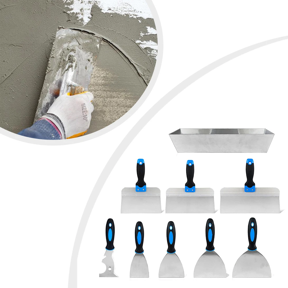 8 Piece Professional Stainless Steel Putty Scraper Set with Variety of Spatulas and Scraper Storage Box for Wall Projects