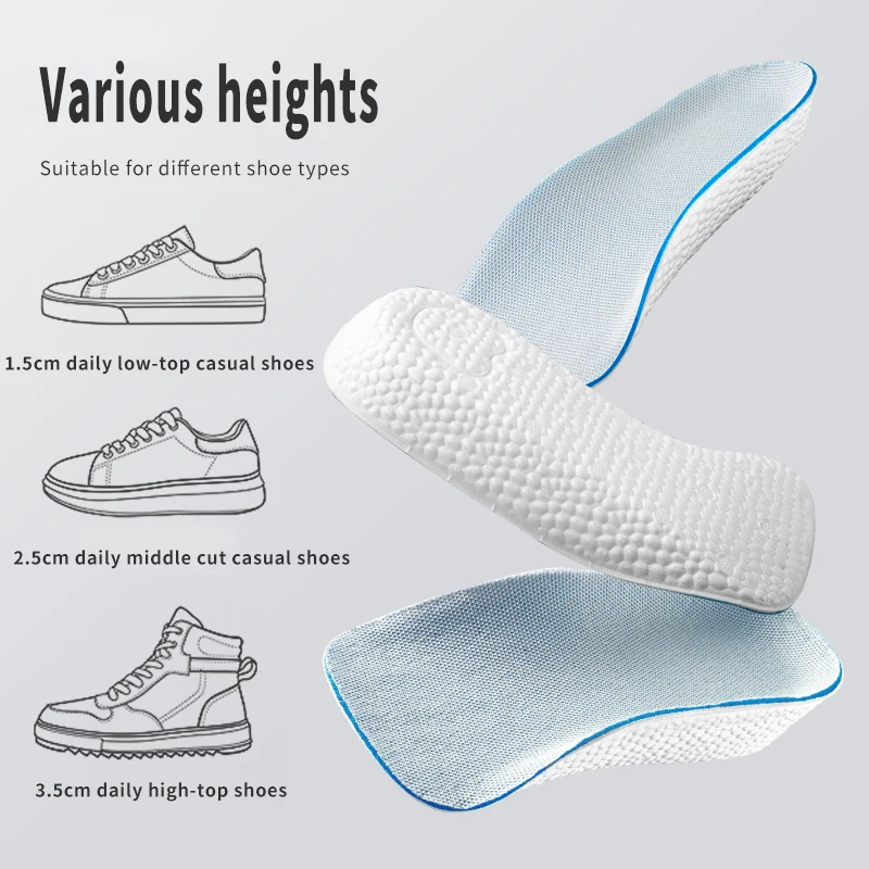 Arch Support Height Increase Insoles Light Weight Soft Elastic Lift for Men Women Shoes Pads  Heighten Lift Heel 1.5/2.5/3.5 Cm