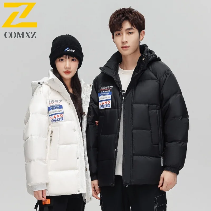 COMXZ Men Cotton Padded Jacket Solid Color Warm Snow Travel Windproof High Quality Parker Coat Stylish Outdoor Winter Padding