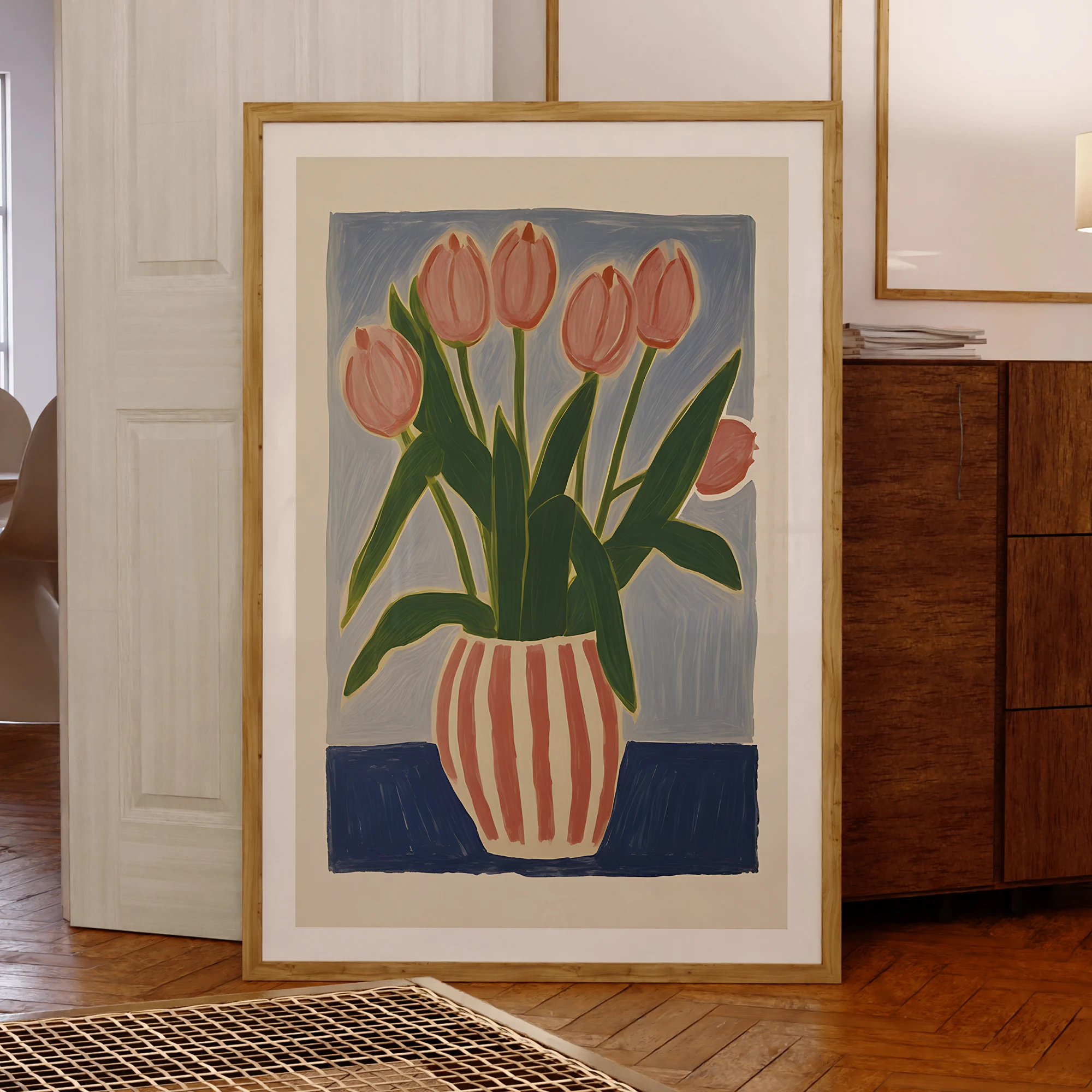 Rosa Tulpe mit Vase, Gemälde, Wandkunst, Drucke, Leinwandgemälde, Poster, Bild für Wohnzimmer, Schlafzimmer, Heimdekoration