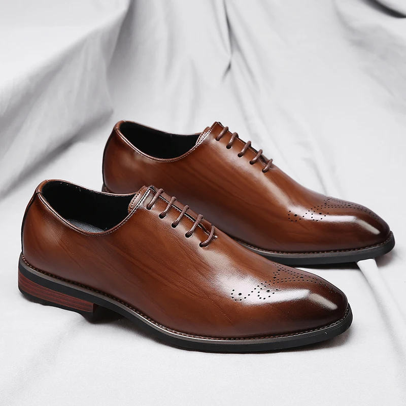 Men's Pointed‑Toe Formal Dress Shoes 39‑44 Lace‑Up PU Leather Business Office Casual Oxford Shoes