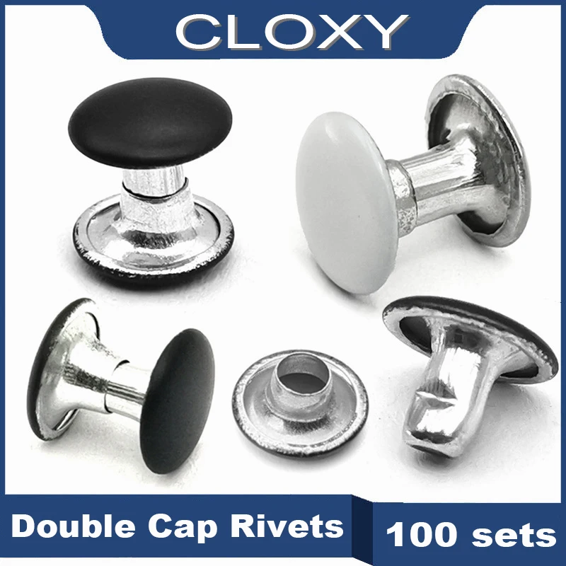 100sets 6-8mm Metal Double Cap Round Rivets Studs Collision Nail Spike Rock Leather Craft Shoe Bag Belt Garment Bracelet DIY