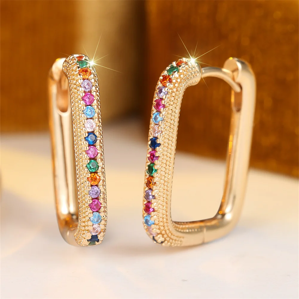 Single Row Small Round Stone Rainbow Hoop Earrings For Women Vintage Gold Silver Color Ear Buckle Wedding Jewelry Valentine Gift - view 6