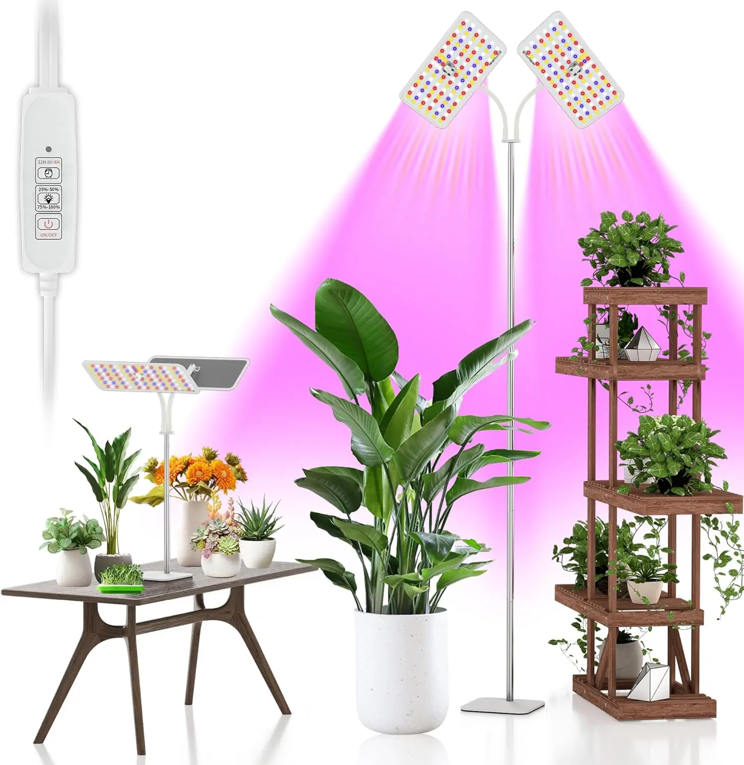

Double Head Full Spectrum LED Grow Light with Stand, 240 LEDs, 4 Dimmable Levels, Timer & Height Adjustable for Indoor Plants