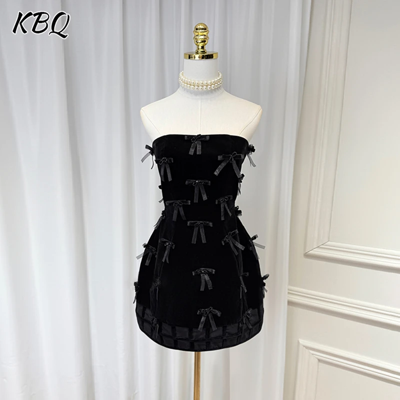 

KBQ Solid Backless Slimming Short Dresses For Women Strapless Sleevelss High Waist Temperament Dress Female Fashion Style New