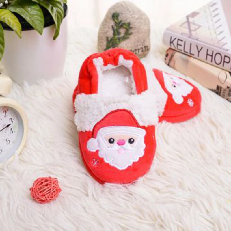 เด็กคริสต์มาส Fuzzy รองเท้าแตะน่ารัก Santa Claus/Reindeer WARM Non-SLIP Soft Sole รองเท้าในร่มสําหรับ Boy Girl