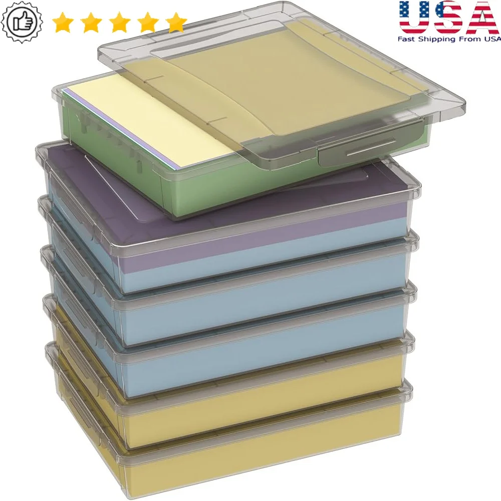 

6 Pack Plastic Storage Boxes with Latching Lids Multi-Purpose A4 Document Organizers Stackable Nesting Storage Containers Office