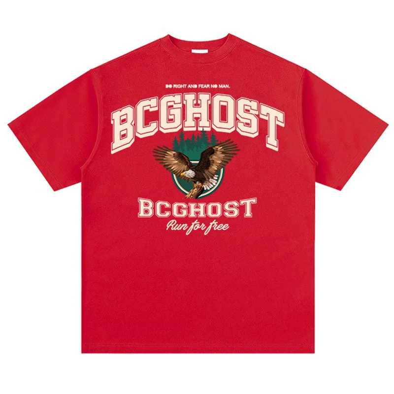 European and American Retro Street Fun Printing Heavy Round Neck Short Sleeve T Loose Shoulder Men's and Women's Tops T-shirt