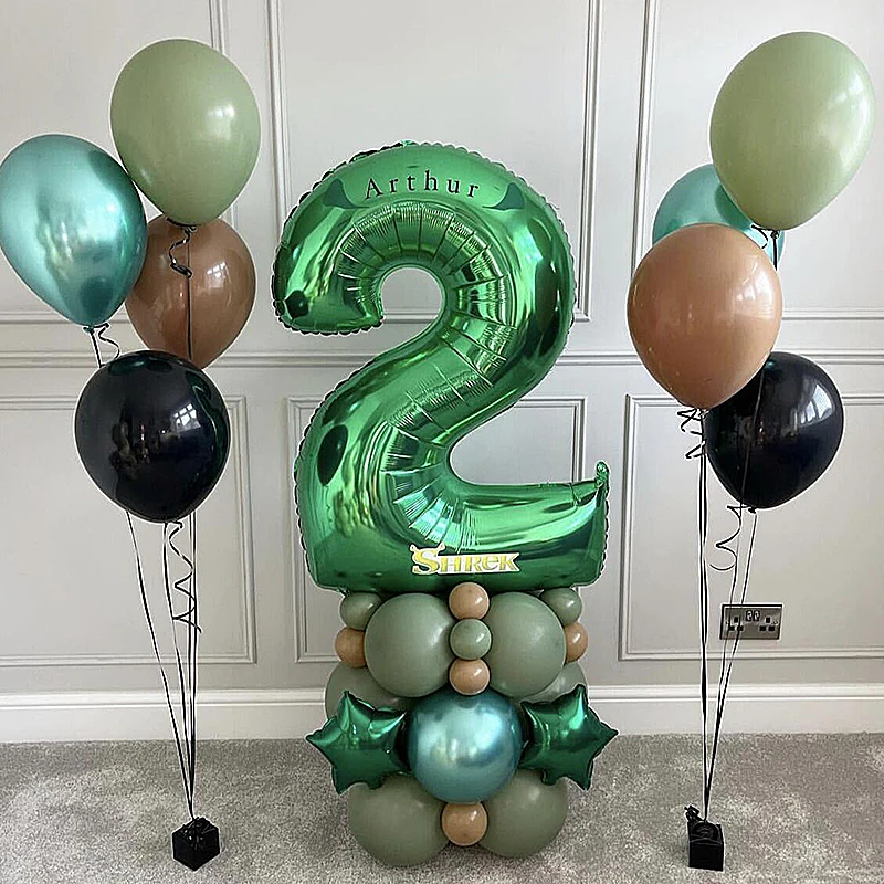 

1set green balloon party Numbers 1-9 Children baby birthday party scenes decorate with digital aluminum film ballon background