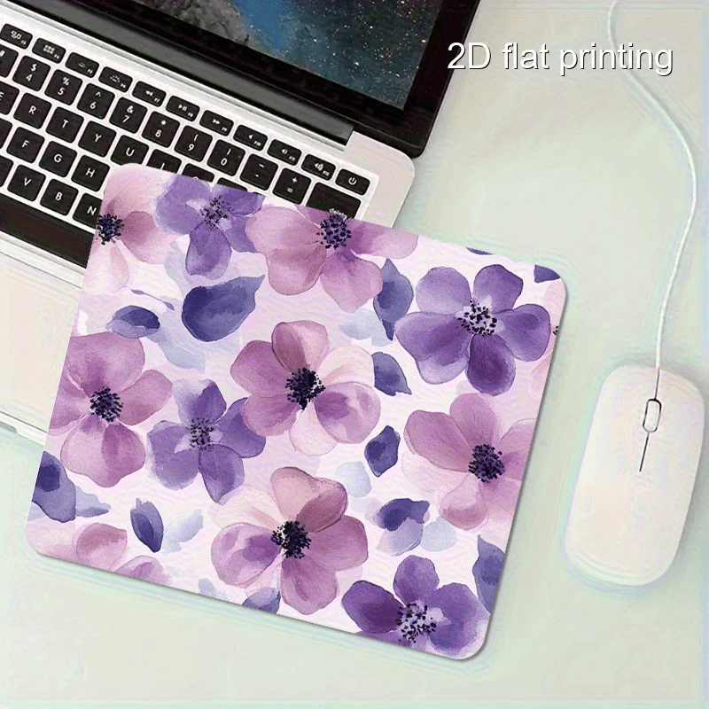 Gaming Mouse Pad Large Purple Floral Desk Mat Natural Rubber Non Slip Smooth Surface