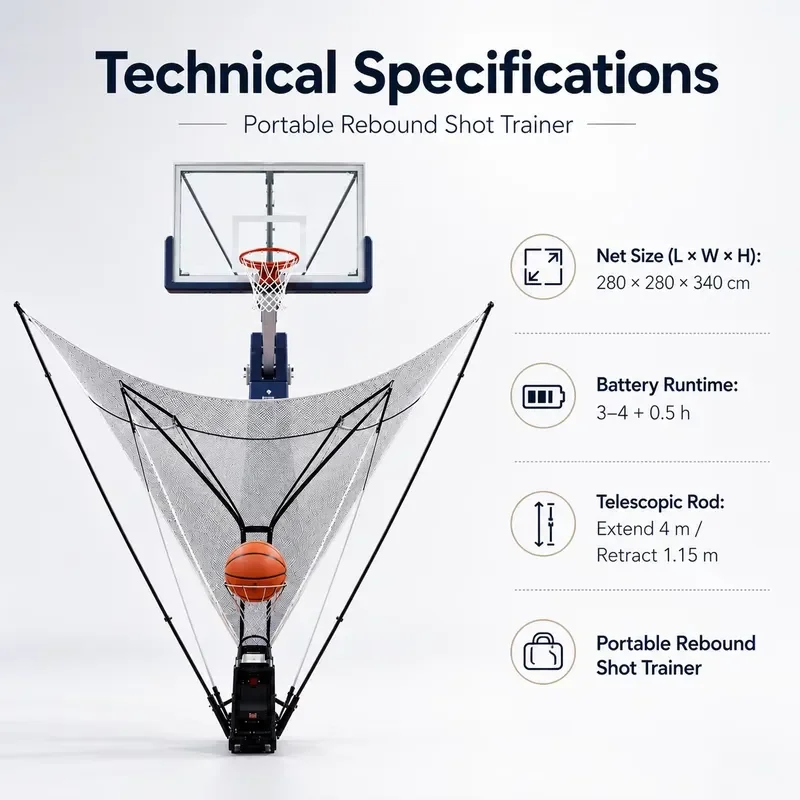 Basketball Shooting Machine, Portable Ball Return Net System, Automatic Rebound Shot Trainer for Home Indoor Outdoor Practice