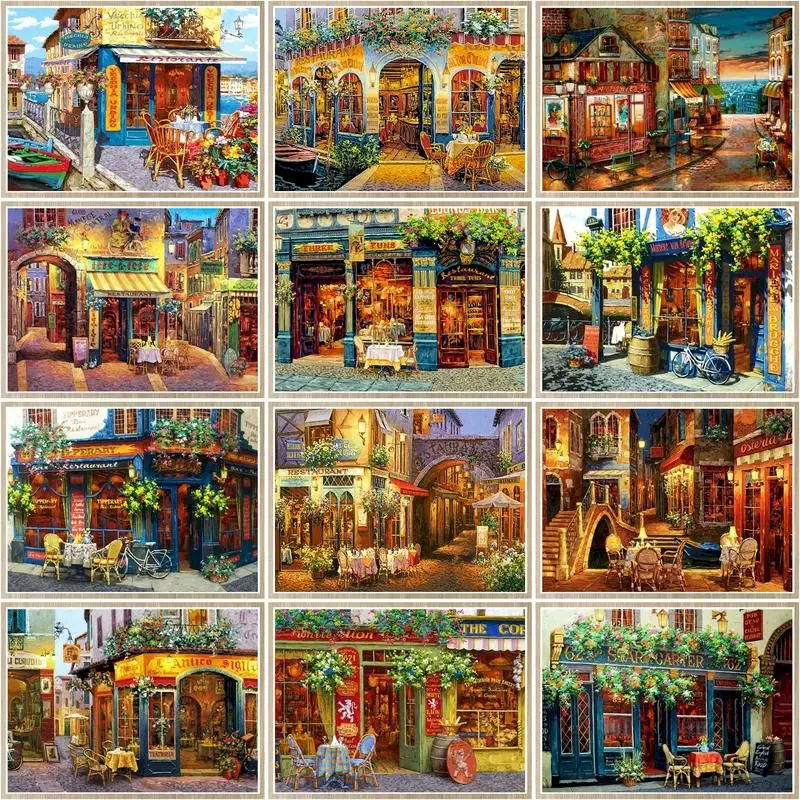 

CHENISTORY Painting By Number Town Scenery For Adults Picture By Numbers Shop Landscape Paint On Canvas Diy Home Decoration