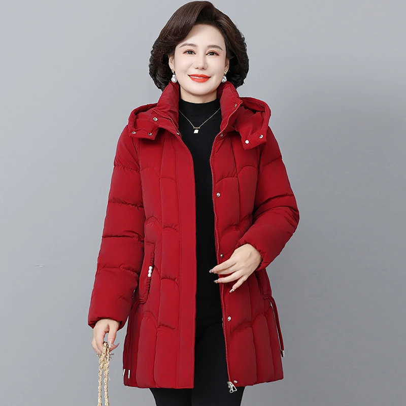 

Solid Color High-quality Winter Hooded Warm Cotton Coat Plus Size Jacket Luxurious Tops Thick Winter Warm Clothing Mother's Coat