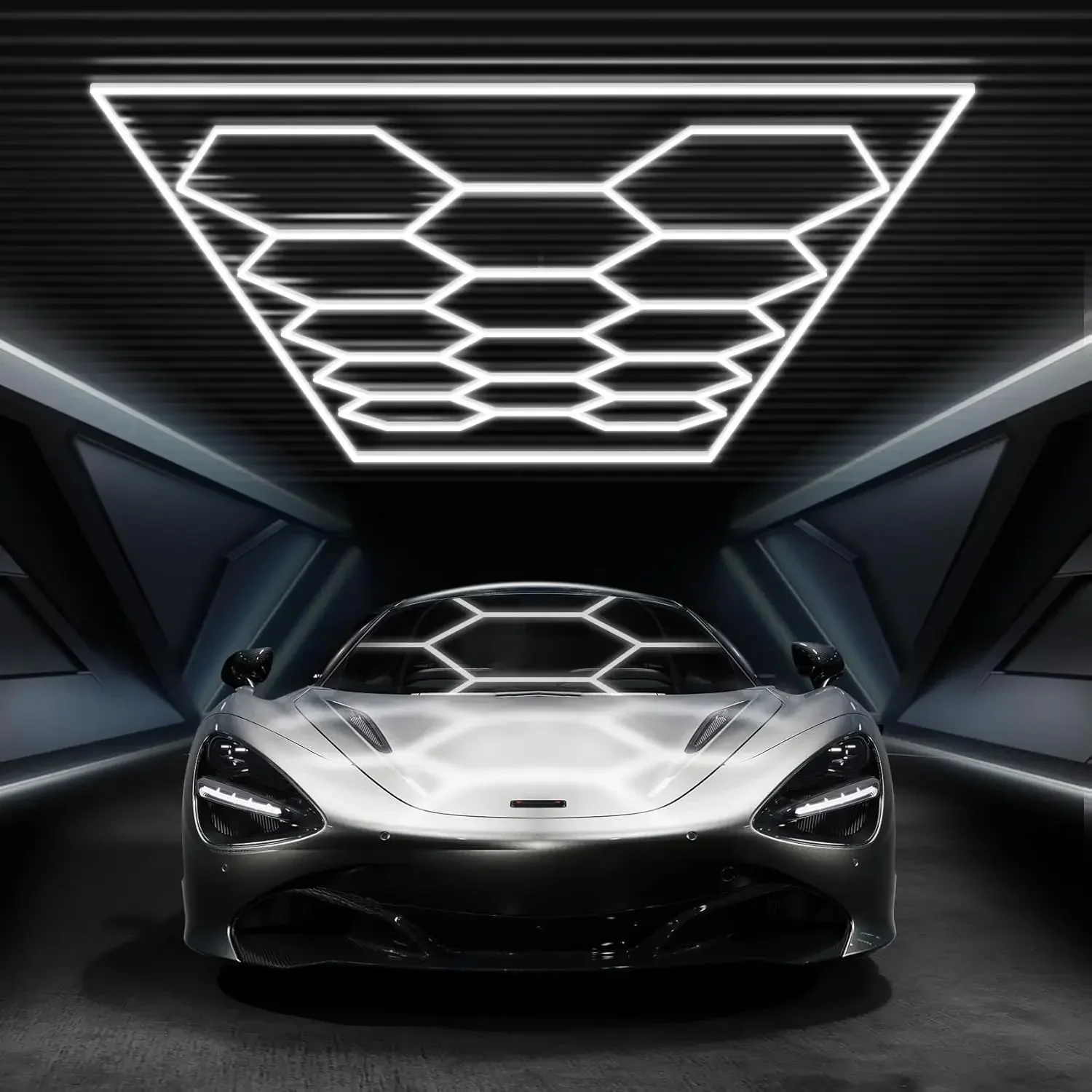 

Светодиодные светильники для гаража Hexagon с прямоугольной рамкой, высокая яркость 672 Вт 86400 лм 6500K, 14 шестигранных модулей для гаража, мастерской, подвала
