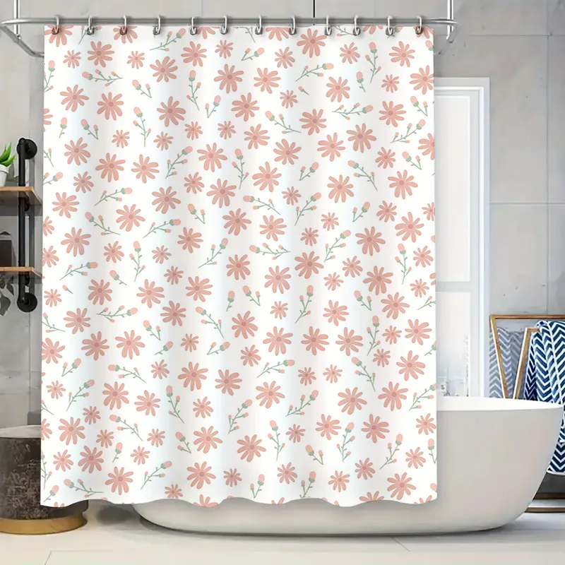 Delightful Flower Shower Curtain Pink Bloom Waterproof Bath Decor for Home Decoration Modern Bathroom Accessories Set