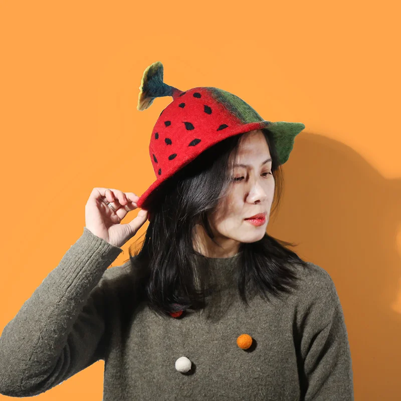 Autumn-Winter Handmade Wool Felt Hats - Parent-Child Unisex Kids Fun Elf Wizard Hat, Rainbow & Flower Accents