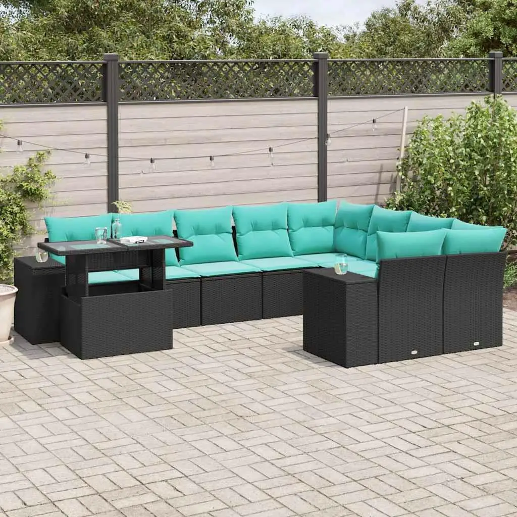

10 Piece Outdoor Patio Sofa Set with Cushions Black Rattan Furniture Garden Lounge Seating