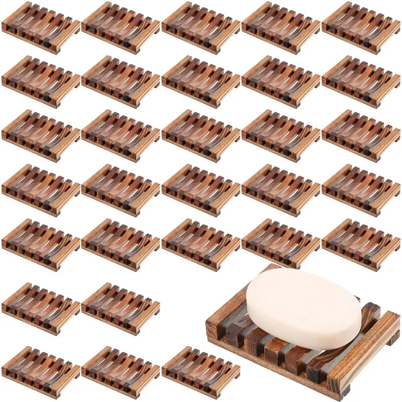 

BMBY-Draining Tray Case Stand 30 Pcs Wooden Shower Soap Dish Bulk Soap Holder Savers For Bathroom Kitchen Sponge Shampoo Sink