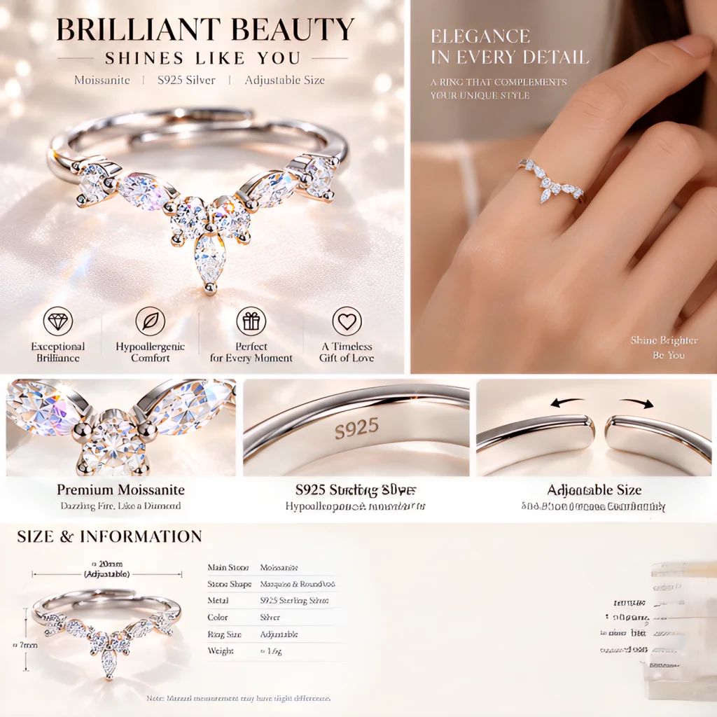 Marquise-Ring mit GRA-Zertifikat, S925 Sterling Silber Moissanit-Ring, D VVS1 3EX Schliff, Funkelnder Moissanit-Bandring, Hochzeits- und Partygeschenk – Detail 5