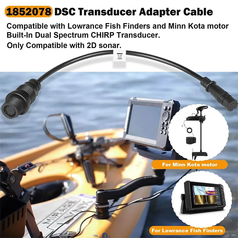 1852078 MKR-DSC-15 DSC Transducer Adapter Cable 8-PIN for Lowrance Fish Finders and Minn Kota Motor Built-in Dual Spectrum Chirp