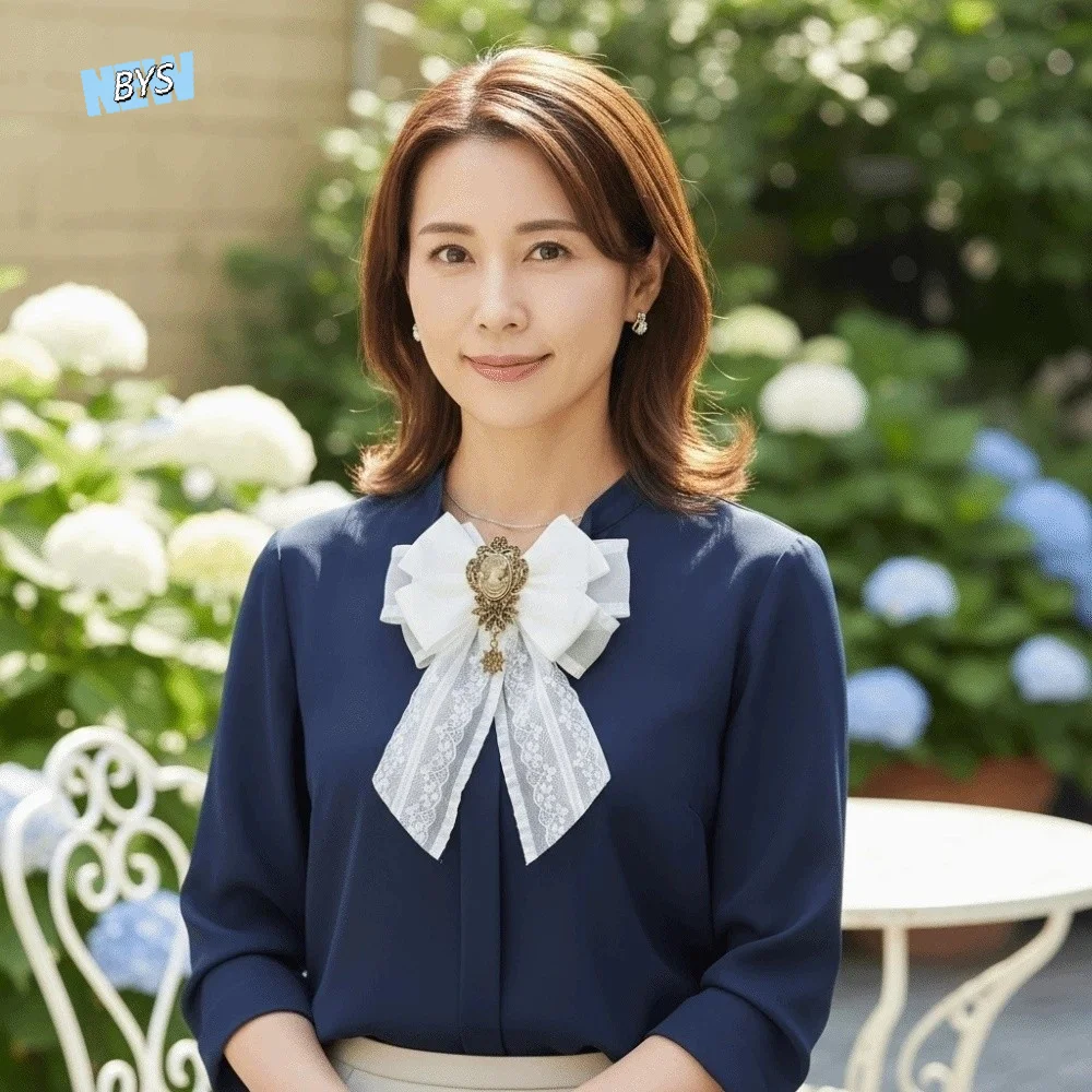 

Alloy Lace Ribbon Bow Tie Solid Color Multi-layered Vintage Lolita Necktie Court Style Brooch Decoration Shirt Tie